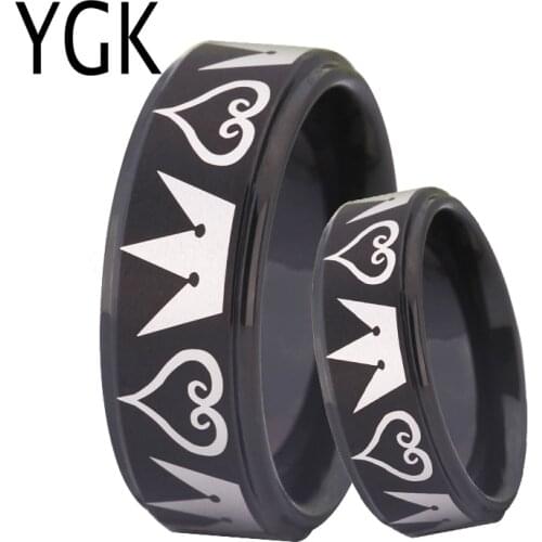 YGK JEWELRY Lovers Pure Tungsten Ring for Women Men Black Color Classic Wedding Jewelry kingdom hearts Engagement Party Jewelry