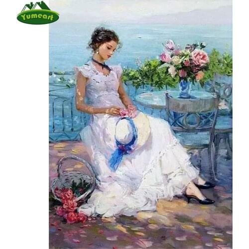 Yumeart DIY Diamond Painting by Number Girl Flower Needlework Rhinestones Diamond Embroidery Mosaic Cross Stitch Christmas Gifts