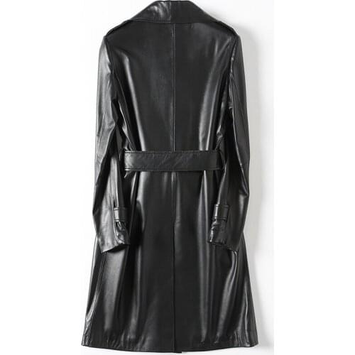 Genuine Leather Jacket Women Real Leather Long Outwear Double Breasted Belt Spring Natural Sheepskin Coat Female LWL1432
