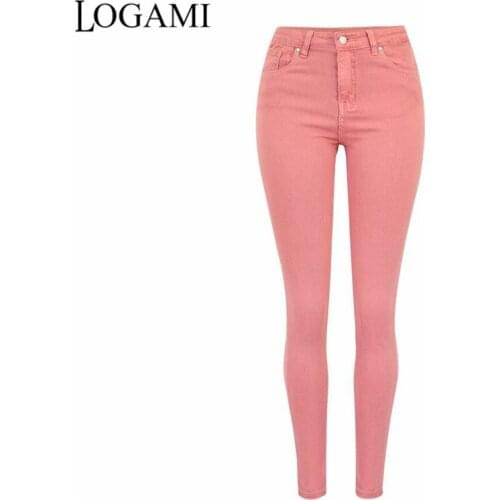 LOGAMI High Waist Skinny Jeans Woman Candy Color Ladies Denim Jeans Womens Pencil Jean Pants