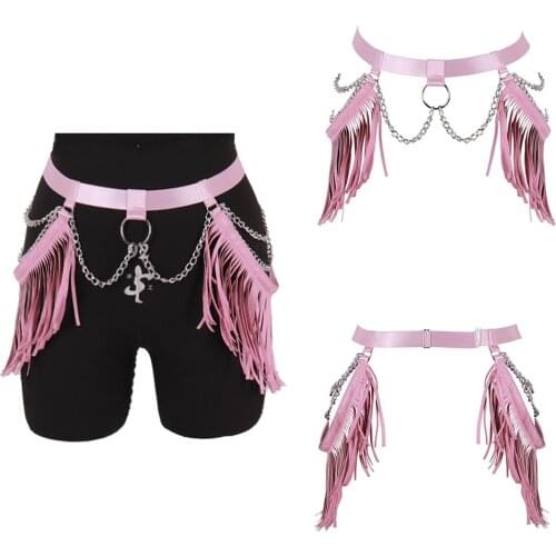 Tassel Punk Pastel Goth Accessories Sexy Lingerie Body Harness Webbing Elastic Bondage Suspenders Women Garters Stocking Belt