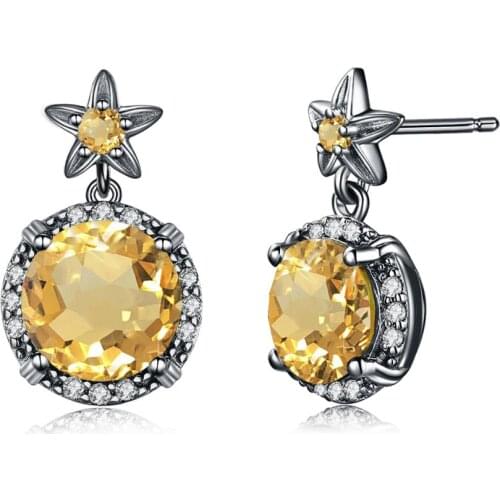 Szjinao Yellow Citrine Stud Earrings Women Black Gold Color Gothic Wedding Gemstone Jewelry With Diamond Mulheres Brincos Female