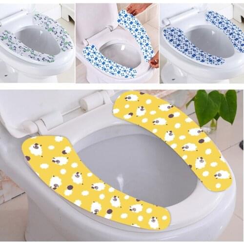 1 pair Cartoon print Washable Toilet Seat Cover Mat Warm Soft Pad Sticky Cushion for Home Decor Closestool Bathroom Accessories