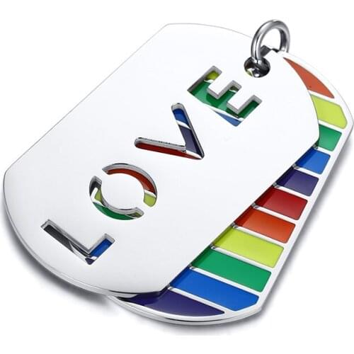 2021 LGBT Fashion Two-piece Titanium Steel Rainbow Jewelry Corrosion LOVE Smple Style Pendant Necklace Suitable For Couples