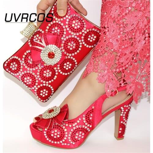 2021 High Quality and Special Design Woman Shoes And Matching Bag Set Nigerian Style Pumps Shoes And Bag Set For Party in Red