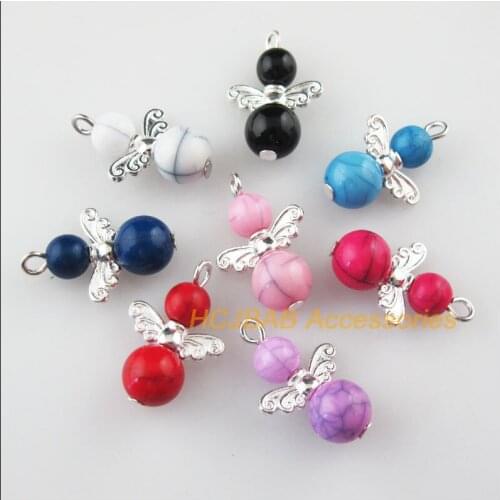 24Pcs Silver Plated Wings Mixed Dancing Angel Charms Pendants 14x21mm