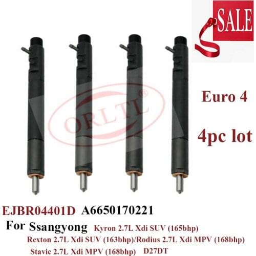 4PC NOZZLE A6650170221 EJBR04401D INJECTOR 6650170221 FOR SSANGYONG Kyron Rexton Rodius Stavic D27DT Euro4 L199PRD