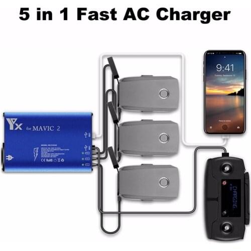 5in1 Multiple Intelligent Charging Hub Fast AC Charger for DJI Mavic 2 Pro / Zoom Drone Battery Car Charging Adapter EU/AU Plug