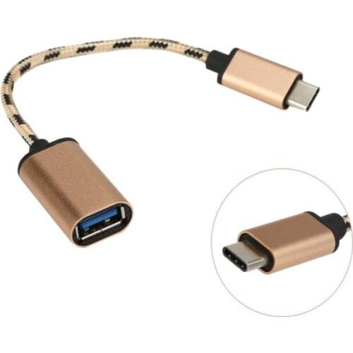 500pcs/lot Metal Head Type C to USB Type A OTG Adapter Data Transfer Charger Knitting Cable For Nokia N1