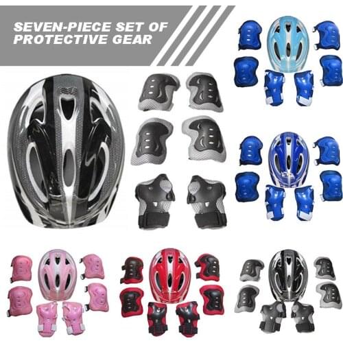 7pcs/set Kids Safety Helmet Knee Elbow Pad Adjustable Impact Resistant Skating Cycling Sports Protective Gear Set for Children