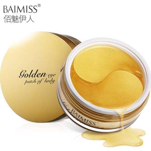 BAIMISS 24K Gold Gel Eye Mask Collagen Anti Wrinkle Remove Dark Circles Eye Patches Sleep Mask Moisturizing Skin Care Face 60PCS