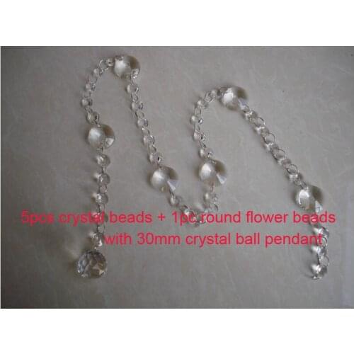 Free Shipping 20M Crystal Garland 14mm Octagonal Glass Crystal Strands with 30mm Crystal Ball Pendant For Wedding Decorations