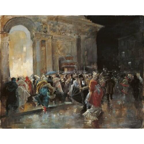 Free shipping Ballroom door oil painting canvas prints Many people in rain oil painting on canvas home wall decoration picture