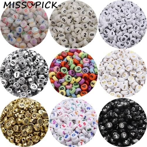 100pcs 4*7mm Acrylic Beads Flat Round Number Digital Loose Spacer Beads for Jewelry Making DIY Bracelet Accessories Wholesale