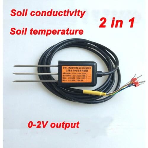 Free shipping EC10 Output 0-2V Soil Conductivity Temperature sensor quality ec conductivity 2IN1 conductivity sensor