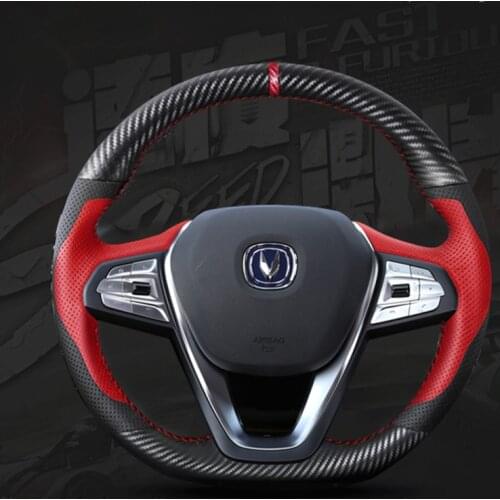 For Changan CS55 CS75 CS35 High Quality Hand-stitched Anti-Slip Black Leather DIY Steering Wheel Cover
