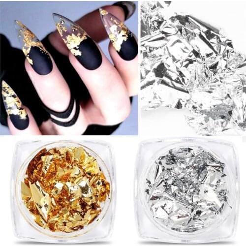 Flakes Gold Silver Nail Art Foil Paper Irregular Aluminum Nail Sticker Sequins Glitter 3D Decoration Accessories