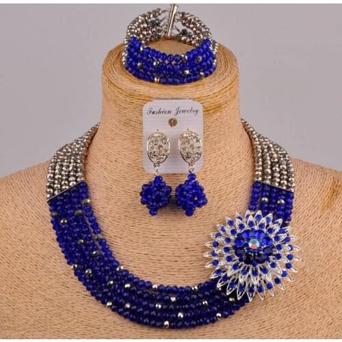 Nice-looking royal blue african necklace nigerian beads jewelry sets 5SZ-011