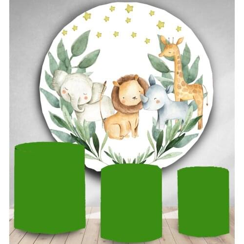 Round Circle backdrop background jungle animals kids wild one birthday party decor baby shower candy dessert table cover YY-114