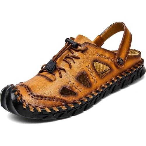 Summer Genuine Leather Mens Sandals Classic Handmade Outdoor Beach Sandals Shoes for Men Soft Luxury Business Sandal Slides