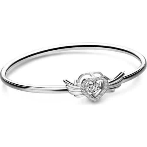 Fashion Angel Wings 100% 925 Sterling Silver Lady & Girl Bracelet Heart Charm Shining Zircon / CZ Bracelet Silver Women Jewelry