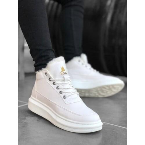 BA0151 Inside Furry Laced White Men 'S Style Sports Boots