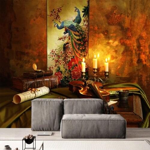 Custom Wallpaper Papel De Parede 3D Photo Murals Abstract European Still Life Peacock Art Wallpaper Bedroom TV Background Fresco