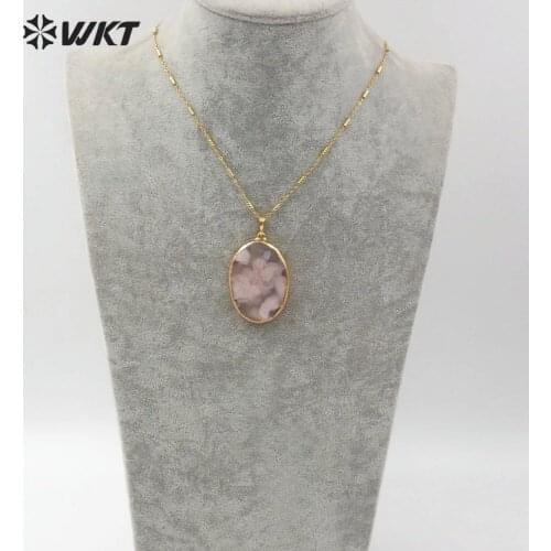 WT-N1148 WKT New 18-inch metal bamboo chain natural cherry stone drop shape or oval shape elegant ladies pendant
