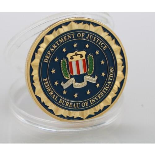 Novelty Colorful Pure 24K Gold Plated Coin of U.S. Department Of Justice American FBI Metal Challenge Coin For Gift
