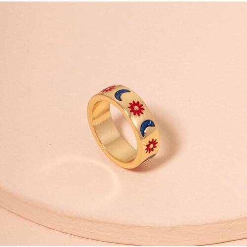 New Sun Moon Ring Simple Retro Geometric Round Sun Star Ring For Women Men Couple Fashion Jewelry Gift