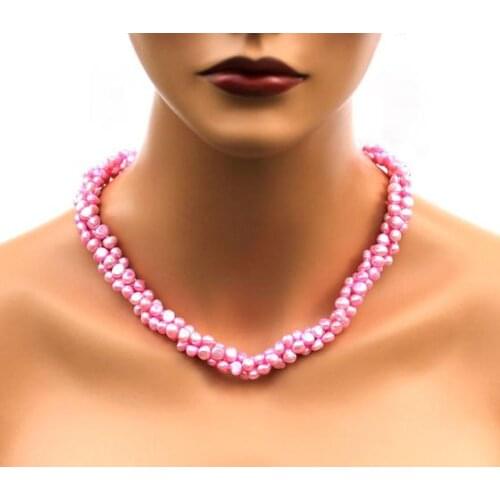 New Favorite Pearl Necklace 3 Row Pink Baroque Real Freshwater Pearl Necklace Classic Birthday Party Fine Jewelry Women Gift