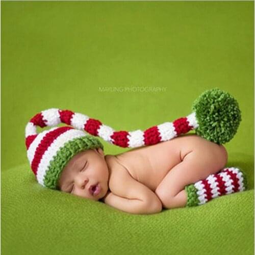 Newborn Long Tail Photo Prop ELF Newborn Hat Baby Pixie Elf Christmas Beanies,Handmade Crochet Photography Props Baby Hat