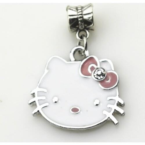 20pcs/lot Kitty charms hanging charm big hole pendant beads fit pando brand bracelet diy jewelry dangle charms