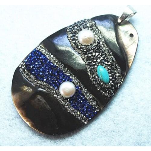 Saltwater shell pendants with rhinestone cultured freshwater pearl blue stone stick top fashion jewelry findings accessories