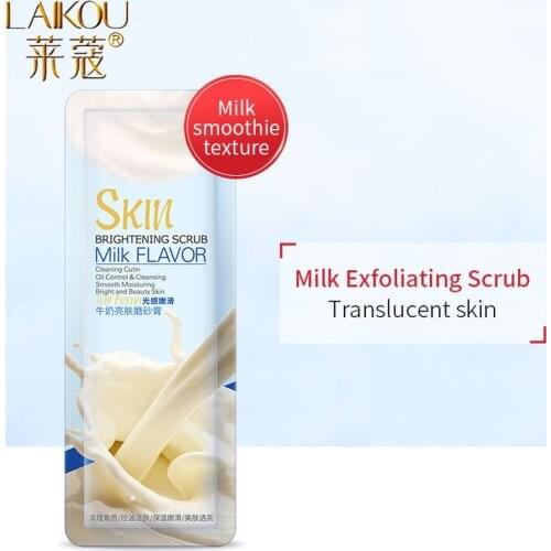 LAIKOU Portable Milk Body Scrub Cream Deep Cleansing Skin Whitening Go Cutin Dead Skin Treatment Acne Moisturizing Body Care