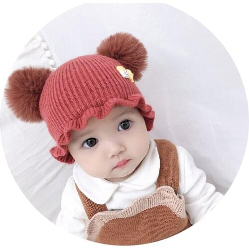 Lovely Pompom Baby Girl Hat Winter Warm Newborn Knitted Infant Bonnet Toddler Princess Blucket Beanie Cap 0M-24M