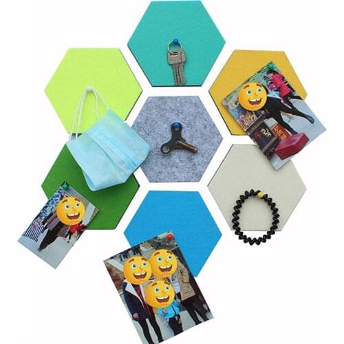 Colorful Self Adhesive Bulletin Memo Photo Cork Boards Hexagon Felt Pin Board Foam Wall Decorative Tiles with 6 Pushpins
