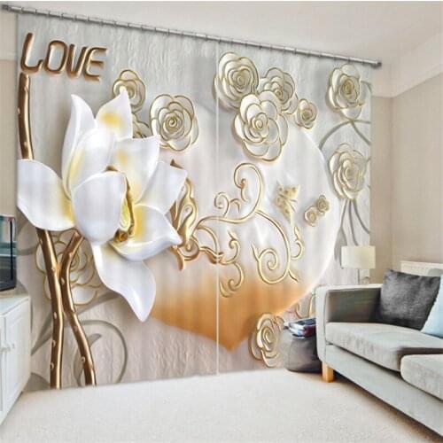 Luxury Carved flower 3D Blackout Window Curtains For Living room Bedding room Drapes Cotinas para sala Decorative
