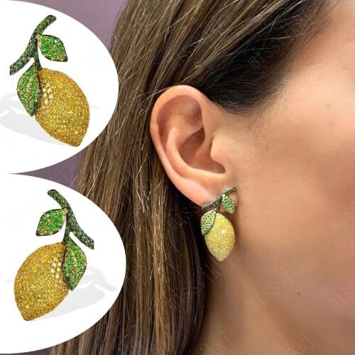 Luxury Cute yellow lemon Shiny Earrings for Women Fine Jewelry Full CZ Bridal Wedding Earrings Jewelry GIFT 2020