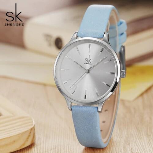 Shengke 2021 Top Brand Fashion Watches Women Casual Leather Strap Female Quartz Watch Luxury Casual Clock Ladies WristWatch