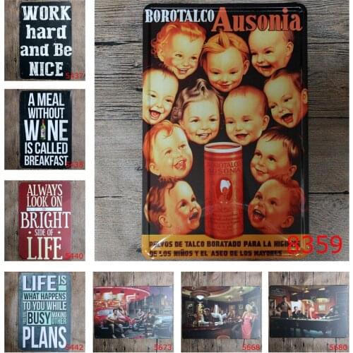 Work Hard and Be Nice Vintage Metal Tin Sign Poetry Motto Party Billiards Borotalco Ausonia Classic Home Bar Artwall Decorative