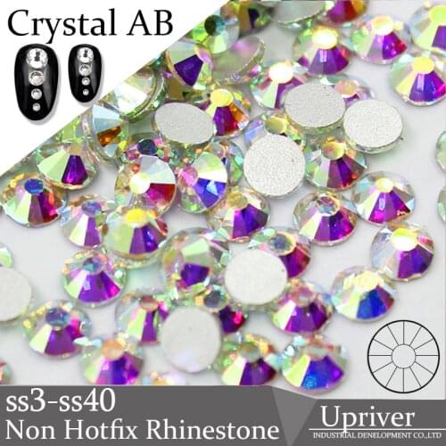 Upriver Glitter Rhinestones Crystal AB ss3 - ss40 Non Hot Fix FlatBack Strass Sewing & Fabric Garment Rhinestone Nail Art Stone