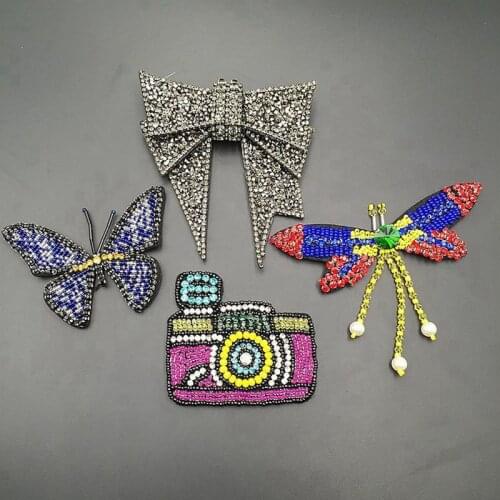 Bow Dragonfly Embroidered Patches For Clothes Rhinestone Decor DIY Cute Animal Patches Appliques Clothing T-shirt Cloth Sticker