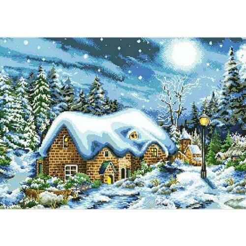 Embroidery Package Hot Sell Best Quality Cross Stitch Kits the Most Beautiful Snow Night House Tree Free Shipping Hot Sell
