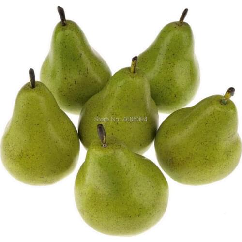 Gresorth 6pcs High-grade Artificial Green Pear Decoration Fake Fruit Adornment Food Toy Home Party Holiday Decoration