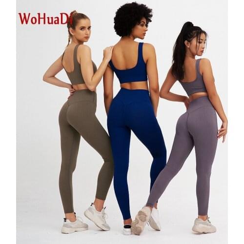 WOHUADI 14 colors Seamless Yoga Set Women Fitness Gym Clothing Workout Stripe Sport Bra Sportswear Leggings Set Active Wear