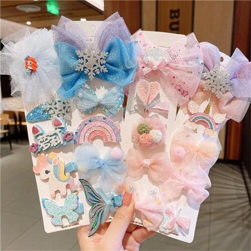1 Set New Girls Heart Flower Hairpins Kids Sweet Hair Decorate Side Hair Clip Big Bow Barrette Headband Fashion Hair Accessories