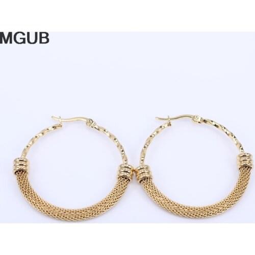 Diameter 40mm 50mm Wholesale Trendy Fashion Jewelry Gift Gold color Net Round Hoop Earrings For Women LHEH7