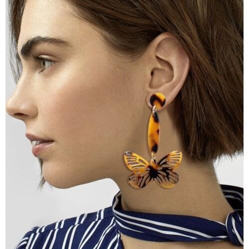 2019 Fashion Women Brand Boho Cute Butterfly Drop Earings Geometric Acrylic Resin Dangling Earrings Ladies Acetate Plate Jewelry
