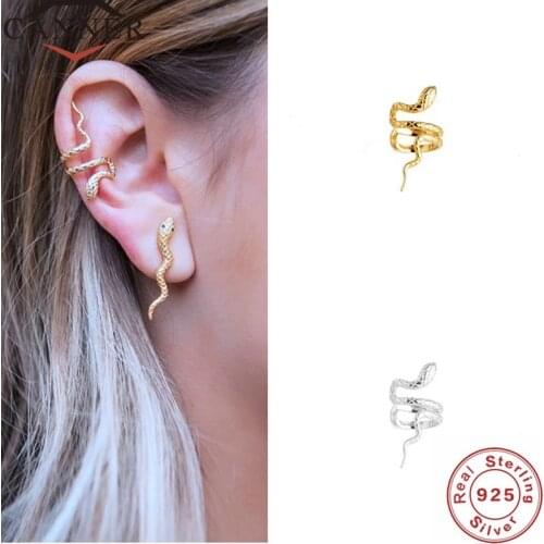 CANNER Gold Silver Color Real 925 Sterling Silver Ear Cuff Earrings for Women Snake Earcuff Clip on Earring No Pierced Jewelry
